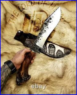 Ubr Custom Handmade High Carbon Steel Hunting Bowie With Stag Horn