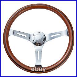 Universal Silver Spoke 15inch 380mm Wooden Steering Wheel With Black Trim New