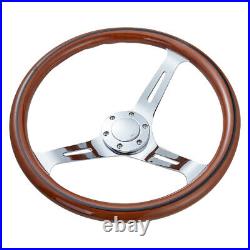 Universal Silver Spoke 15inch 380mm Wooden Steering Wheel With Black Trim New