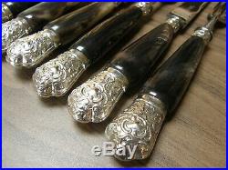 VINTAGE Steak knives and forks Genuine horn handles with silver plated finials