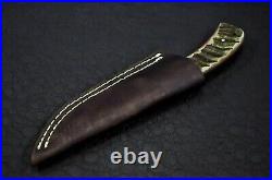 VINTAGE USA hunting skinner knife ram horn handle with leather sheath