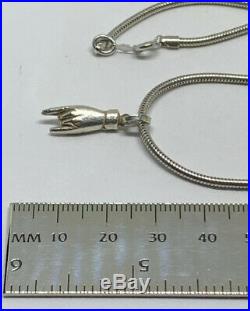 VTG 16 Snake Chain With Signs Of The Horns Rock On Charm 925 Sterling Silver