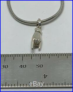 VTG 16 Snake Chain With Signs Of The Horns Rock On Charm 925 Sterling Silver