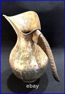 VTG Silver Plated Hammered Water Pitcher with Horn Handle signed LR Mexico