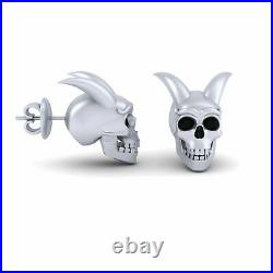Vampire Skull Stud Earrings Black Diamond Skull With Horn Gothic Earrings Womens
