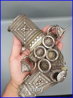 Very Old Antique Jambiya Dagger Knife with Silver & Horn from Oman, Yemen, Saudi