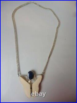 Very beautiful necklace, collier, 925 silver with deer horn, stone and pearl