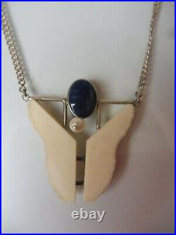 Very beautiful necklace, collier, 925 silver with deer horn, stone and pearl