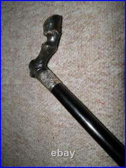 Victorian Bovine Horn Horse Leg/Hoof Walking Stick/Cane Hallmarked Silver 1899