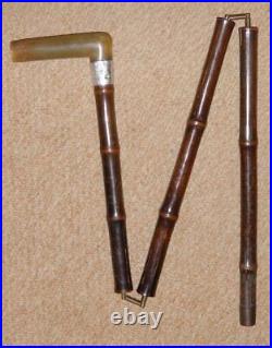 Victorian Foldaway Walking Stick Bovine Horn Fritz & Hallmarked 1895 Silver