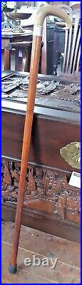 Victorian Malacca Walking Cane with Horn Handle & Silver Band 1897