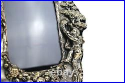 Victorian Style Sterling Silver Picture Frame with Woman and Cherub Playing Horn