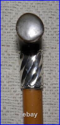 Victorian Walking Stick / Cane Hallmarked 1890 Silver Collar Bovine Horn Handle