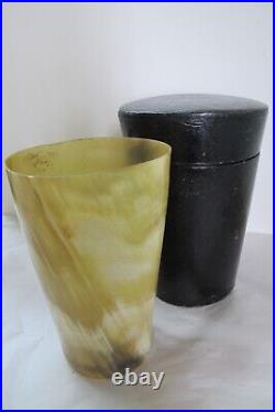 Victorian horn cup with leather case