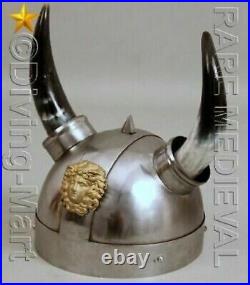Viking Armor Helmet With Lion Crest Authentic Metal Replica With Horns MT467