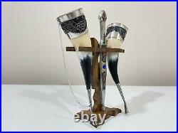 Viking Drinking Horn with Stand for Wedding, Groomsmen, Best Quality, Engraved