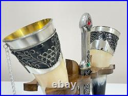 Viking Drinking Horn with Stand for Wedding, Groomsmen, Best Quality, Engraved