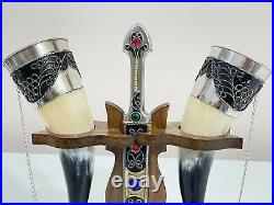 Viking Drinking Horn with Stand for Wedding, Groomsmen, Best Quality, Engraved