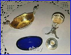 Viking Salt with Cobalt Blue Liner & Viking Horn Pepperette Sterling 925 Silver