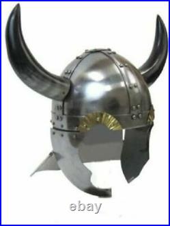Viking Warrior Helmet with Horns Medieval Costume Metallic
