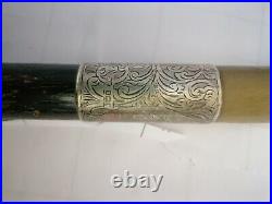 Vintage 19th Century Walking Stick With Horn Handle Silver Nick