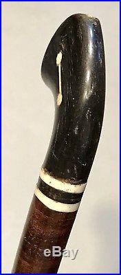 Vintage Antique 19C Horse Whip Riding Crop Horn With Bone Inserts Handle Old