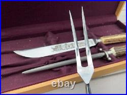 Vintage Anton Wingen Jr Carving Knife Set Stag Horn Solingen Germany