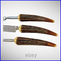 Vintage Crown Crest Sheffield England Faux Stag Horn Carving Knife Set Stainless