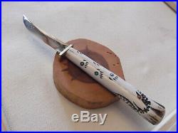 Vintage Custom Stag Skinning Knife Carved Wolf With Turquoise Signed & Numbered