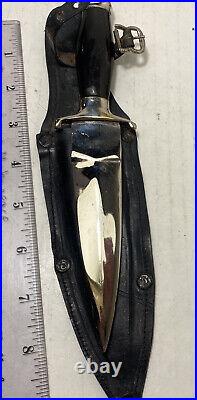 Vintage Customdouble Edge Boot Knife/ Stiletto Dagger With Horn Handle, Germany