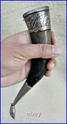 Vintage Drinking Horn Mug Medieval Handmade Viking Cup Covered with Silver
