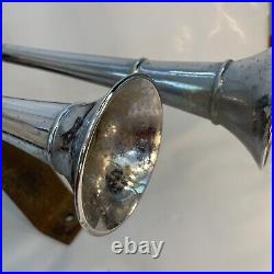 Vintage Dual Trumpet Silver Air Horn With Mount