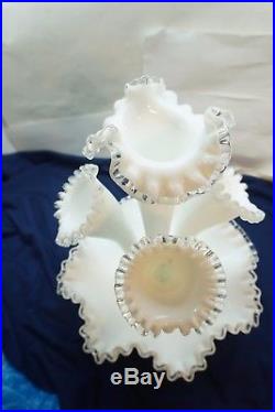 Vintage Fenton Epergne Silver Crest Large 4 Horn Centerpiece Glass With Label