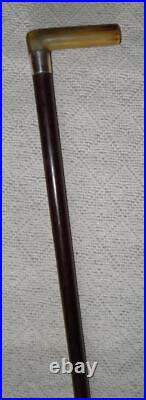 Vintage Hallmarked 1938 Silver Snakewood Walking Stick / Cane Bovine Horn Handle