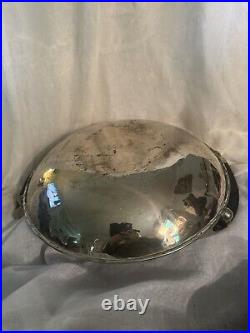 Vintage Hand Crafted Art Silverplate Bowl with 8 Horn Handles, 15 1/2x 3