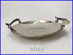 Vintage Hand Crafted Art Silverplate Bowl with Horn Handles, 13 1/2 D x 3 High