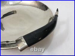 Vintage Hand Crafted Art Silverplate Bowl with Horn Handles, 13 1/2 D x 3 High