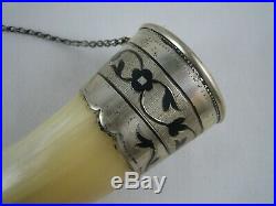 Vintage Hand Crafted Decorative 10 Powder Horn Floral Silver Trim with Chain