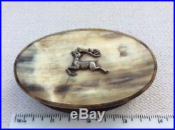 Vintage Horn Snuff Mull / Box With Beautiful Silver Stag On Top