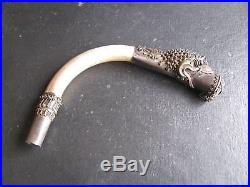 Vintage Horn & Sterling Silver Cane Head With Pill Compartment