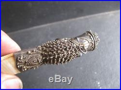 Vintage Horn & Sterling Silver Cane Head With Pill Compartment