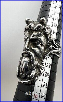 Vintage Huge Heavy Michelangelo's Moses with Horns Gothic Sterling Silver Ring