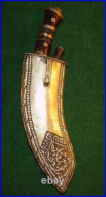 Vintage Indian Silver Sheathed with Jewels Kukri, Khukuri Knife