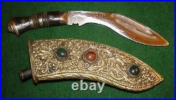Vintage Indian Silver Sheathed with Jewels Kukri, Khukuri Knife