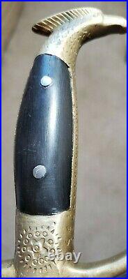 Vintage Mexican Bowie Fighting Knife With Leather Sheath and Brass Horn Handles