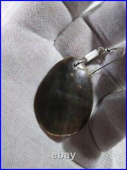 Vintage Native American Buffalo Horn Carved Earring with Silver and Shell Bead