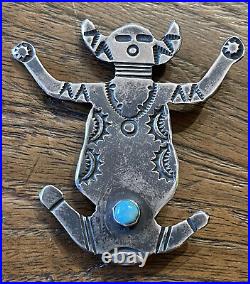 Vintage Navajo Stamped Sterling Silver Horned Toad Pin With Turquoise Stone