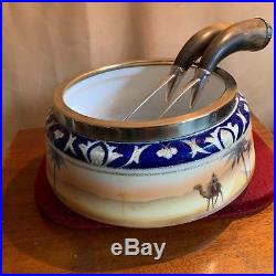 Vintage Noritake Bedouin porcelain salad Bowl with English Horned EPNS spoons