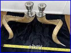 Vintage Pair Genuine Cusi Silver Ram's Horn Candlestick Candle Holders