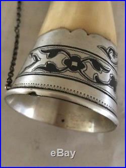 Vintage RUSSIAN 875 Niello Silver Drinking Wine Horn with Bird Head